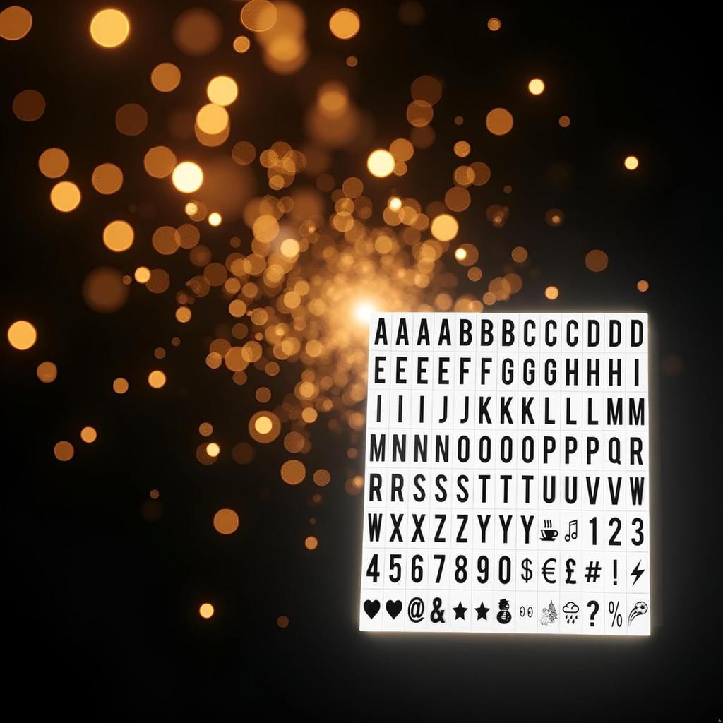 A Set 104Pcs Black Cinematic Lightbox Replacement Letters and Numbers Signs for A4 Light Up Letter Box Sign Message Board, Classrooms,Presentation