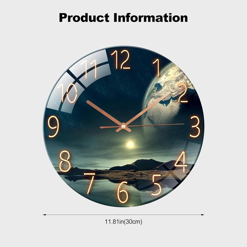 Digital Wall Clock with Low Noise, 30cm/12inch Seaside Wonders Wall Clock Quartz Clock Quiet Silent Simple Clock for Home Decor Children Room