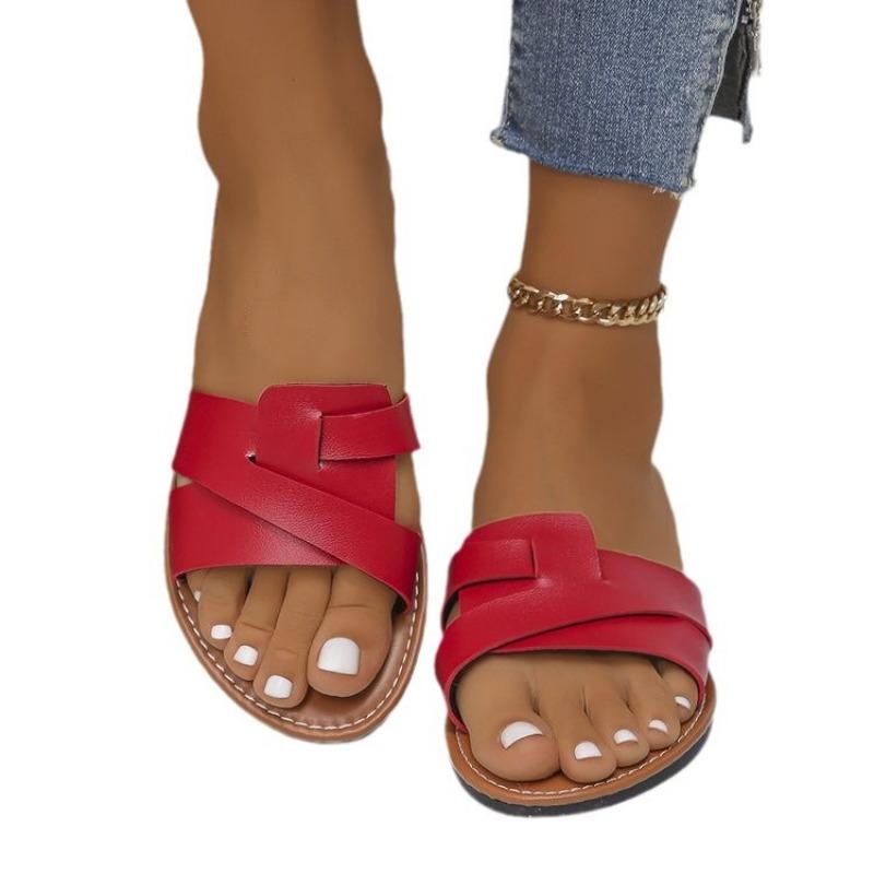 Женские тапочки-крестики на плоской подошве, новые, больших размеров, однотонные, с открытым носком, с открытой пяткой, полушлепанцы