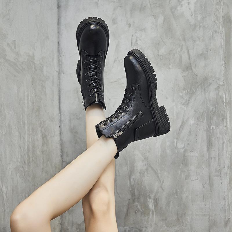 Женские зимние ботинки в британском стиле с толстым каблуком, женские кожаные ботинки на платформе и щиколотке, теплые нескользящие мотоциклетные ботинки Botas Mujer