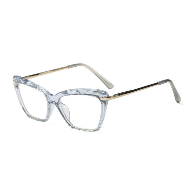 SHAUNA Spring Hinge Unique Faceted Eyeglasses Frame Women Transparent Cat Eye Glasses UV400
