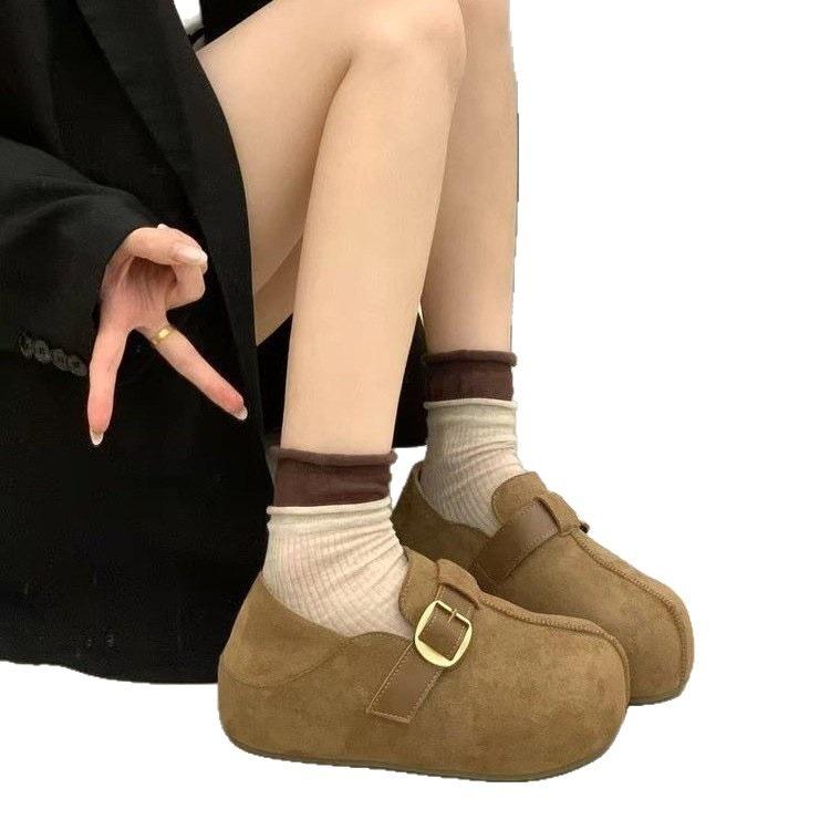 Наружная одежда на толстой подошве противоскользящие наклейки Birkenstocks осень и зима новая повседневная увеличивающая рост бархатные двойные хлопковые туфли