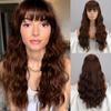 MISS WIG Grey Wig Long Wavy Wig with Bangs Synthetic Fiber Long Water Wave Wig for Women Daily Wear