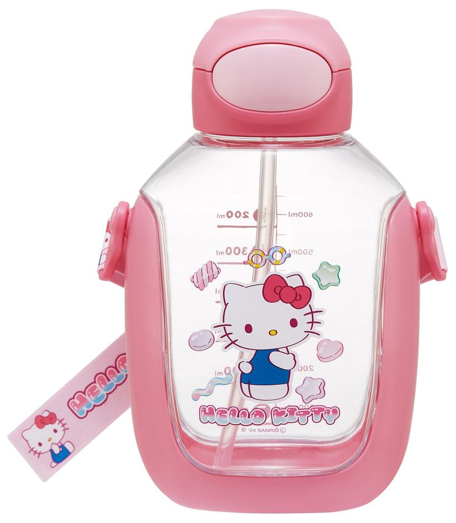 Skater Straw Water Bottle with Shoulder Sanrio Hello Kitty and Mashu Gummy PDSH8DX One-Push Strap, 780ml, Design,