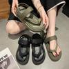 Женские сандалии 2025 лето толстая подошва обувь-маффины мягкая кожа носок елочка повседневная женская обувь