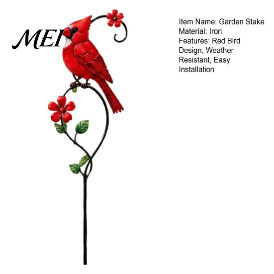Grandma Memorial Tributes Red Bird Garden Stake, Metal Yard Art Hand Painted Lawn Flower And Ornament for Patio Pathway Site Stake
