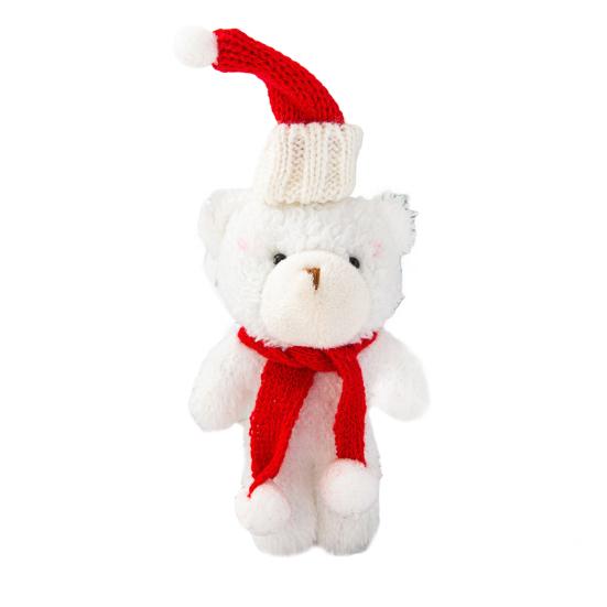 Плюшевый медведь Рождественское украшение Маленький мягкий медведь в вязаной шапке и шарфе Милые животные Настольное украшение для рождественских сувениров