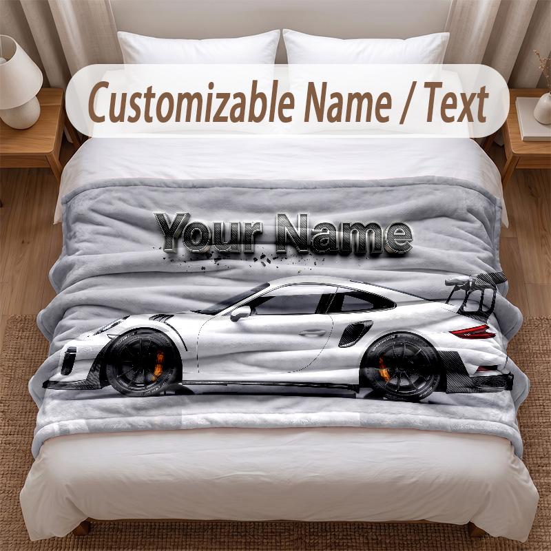 Car Racing Theme Soft Blanket Personalized Custom Name Text Print Warm Blanket Home Sofa Bedroom Decor
