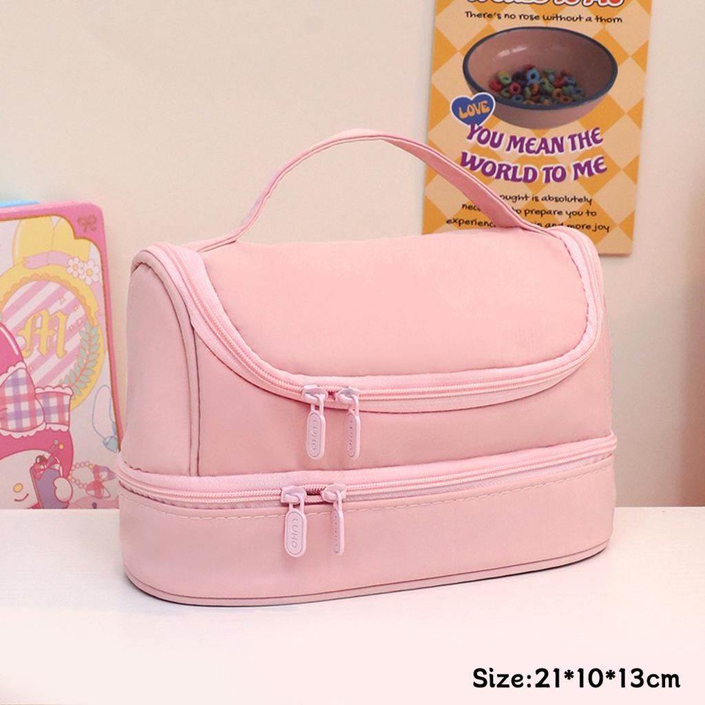 Macaron Color Large-capacity Pencil Bag Memory Waterproof Cloth Portable Pen Box Simple Cosmetic Bag Storage Bag Stationery Box