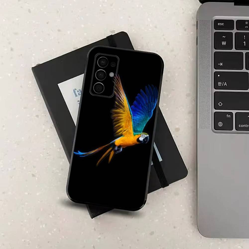 A-Animal Parrot Bird Phone Case For Samsung Galaxy A73,31,32,72,41,53,52,71,22,5G,Note,J7,8,9 Soft Black Silicone Cover