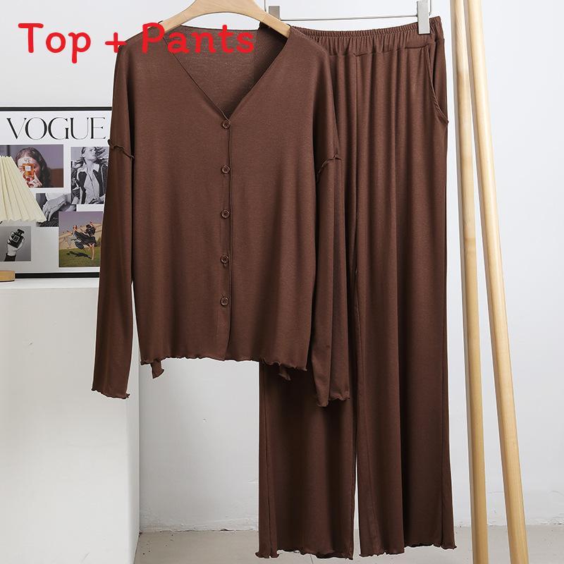 Modal Fiber Sleepwear Set For Women With V Neck Long Sleeve And Comfortable Fit For Nightwear