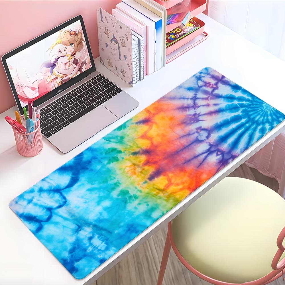 Colorful Tie Dye Pattern Soft Art Mouse Pad Large Thick Desk Pad Stitched Edges Gaming Mouse Mat For Pc
