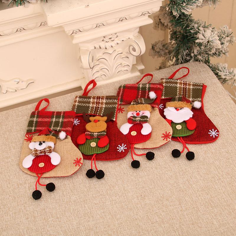 Small Christmas Stockings Christmas Tree Ornaments Christmas Candy Gift Bag Socks Merry Christmas Santa Claus Snowman Elk