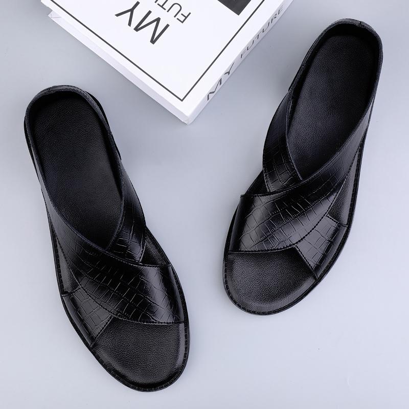 FashionSummer Мужские качественные сандалии из натуральной кожи, черные, нескользящие, дышащие, повседневные туфли, удобные, деловые, сандалии на плоской подошве