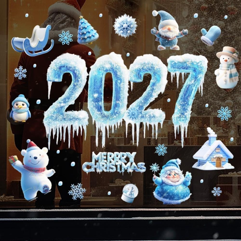 Two-sided Christmas Glass Window Sticker Removable Static Xmas Party Door Stickers New Year