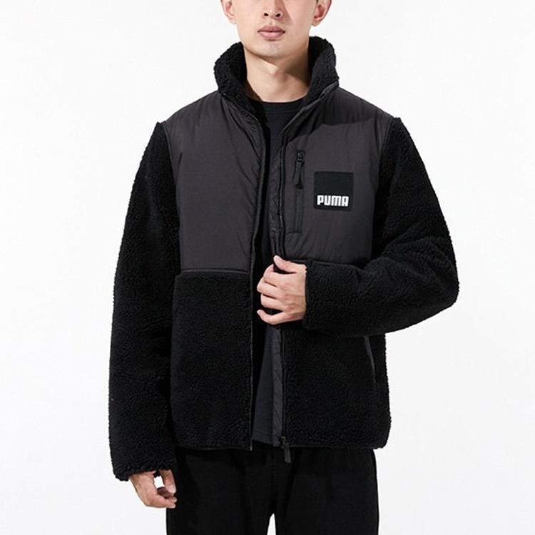 Puma Спортивная куртка Sherpa с контрастными цветами, из шерсти ягненка, с воротником-стойкой, с логотипом, черная, мужская 846325-01