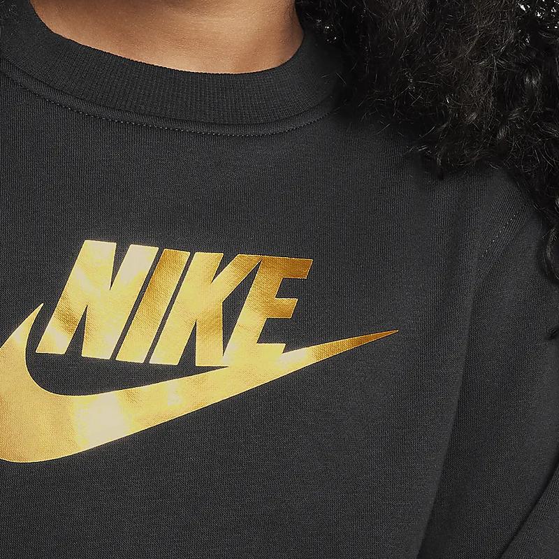 Nike Детская толстовка с круглым вырезом и длинными рукавами с принтом логотипа и буквами, черная HQ0975-010
