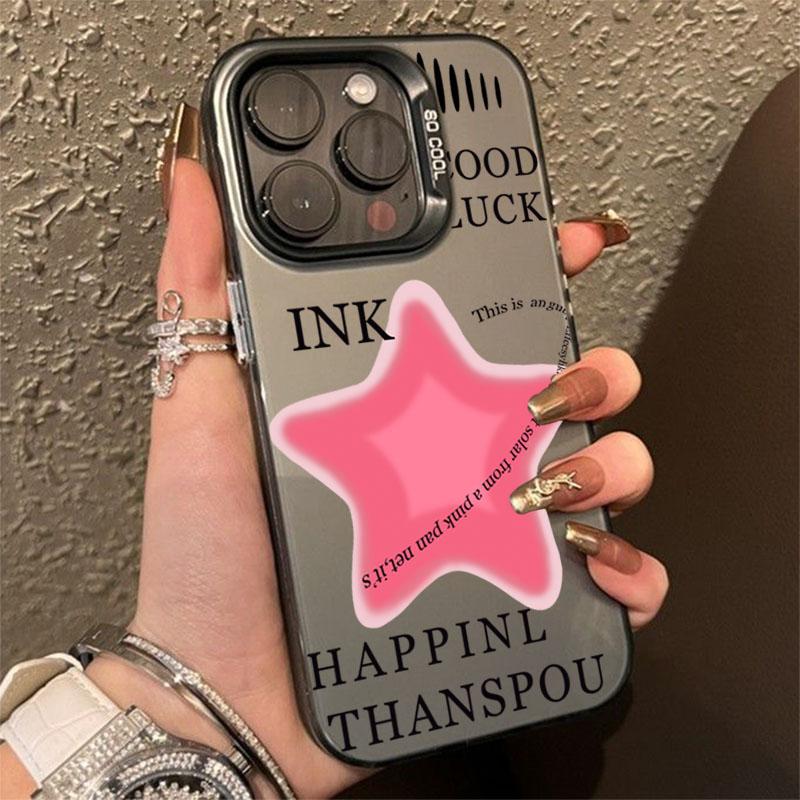 Cool Pink Five-Pointed Star Phone Case For IPhone 16 15 14 13 12 11 Pro Max Laser Hard Shockproof Cover Case Funda Bumber