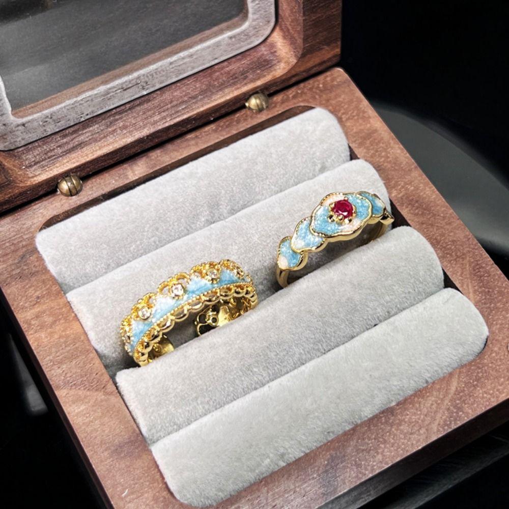 Прозрачное эмалевое кольцо Изысканные металлические открытые кольца Модные китайские винтажные кольца Ежедневно