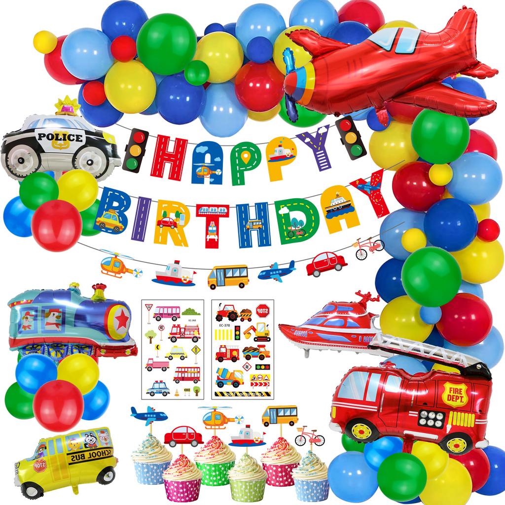 Транспортная тематическая вечеринка, украшение для самолета, корабля, флага, алюминиевая пленка, наклейка на воздушный шар, детский набор на день рождения