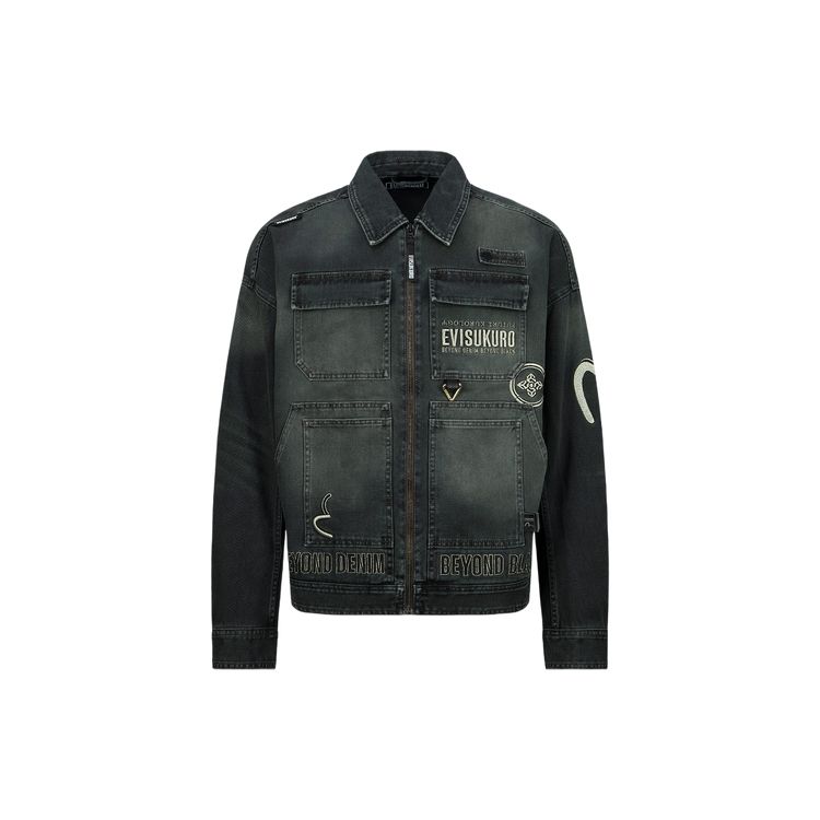 Evisu Логотип Чайка Вышитый Карман Поло С Длинным Рукавом Куртка Мужские куртки Светло-Серый 2ESGNM3JK744FFCT