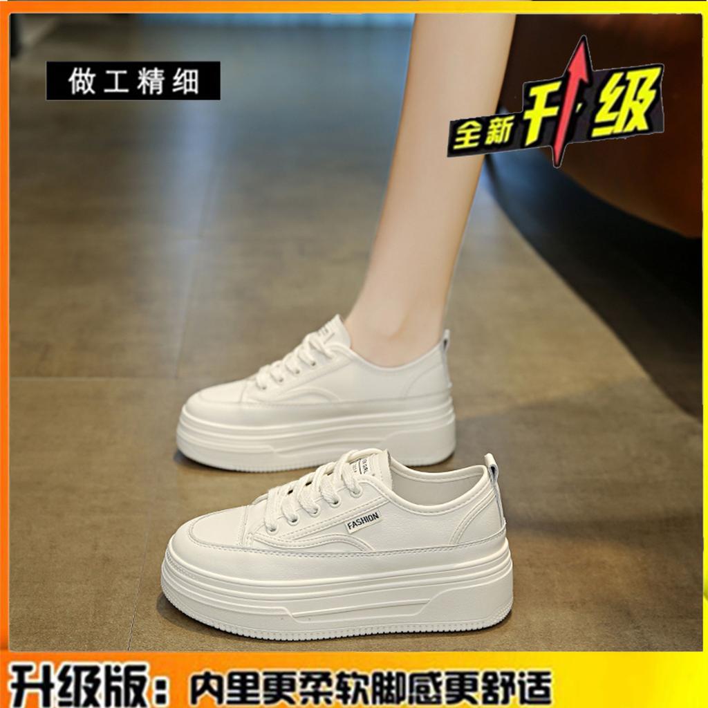 Thick-soled Heightening Little White Shoes Women's 2025 Spring New Muffin Women's Shoes Lightweight and Versatile Casual Sports Leather Board Shoes