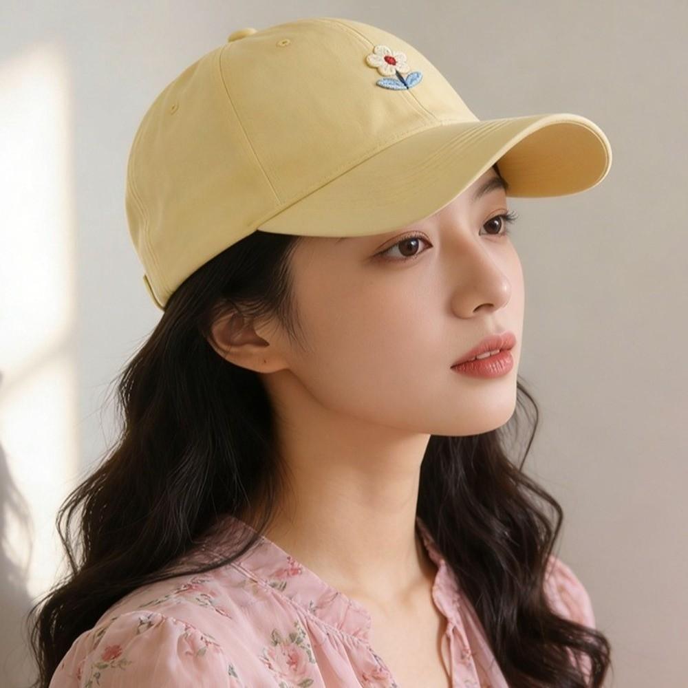 Korean Style Embroidered Peaked Hat Adjustable Sunshade Casquette Flower Baseball Cap  Women
