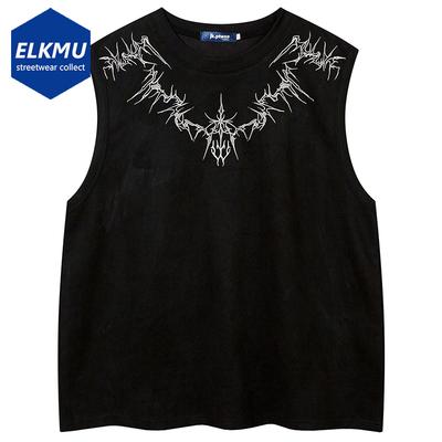 Винтажная замшевая майка с вышивкой Y2K безрукавка футболка уличная одежда хип-хоп свободные панк готика топы рубашки