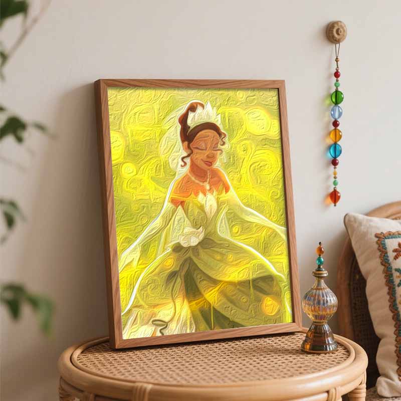 Disney oil painting Tiana handmade diy art painting home decoration, sparkling magical princess dress, perfect for gifts