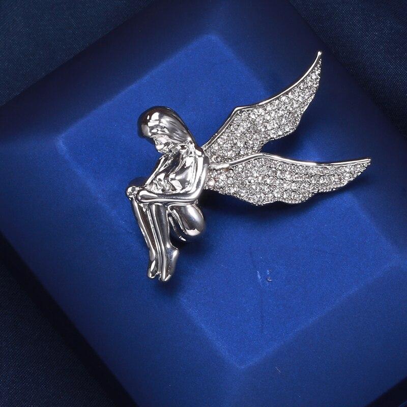 Blucome Newest Fashion Tucked Female Angel Brooch for Women Men Suit Clothes Accessories New Year Gift