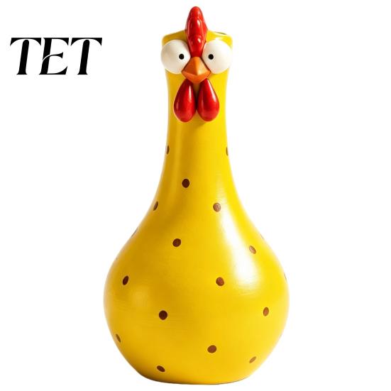 Creative Pet Lover Present Resin Big Eyed Chicken Vase for Flowers, Cute Animal Planter, Small Flower Holder Pot, Decorative Garden Statue Outdoor