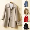 Женское зимнее пальто в деловом стиле с отложным воротником, однобортное пальто средней длины, куртка для поездок на работу, однотонная плотная верхняя одежда