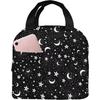 Stars Moon Black Lunch Bag Insulated Tote Cooler for Women Kids Girls, Small Lunch Box Reusable Freezable Aesthetic Bag