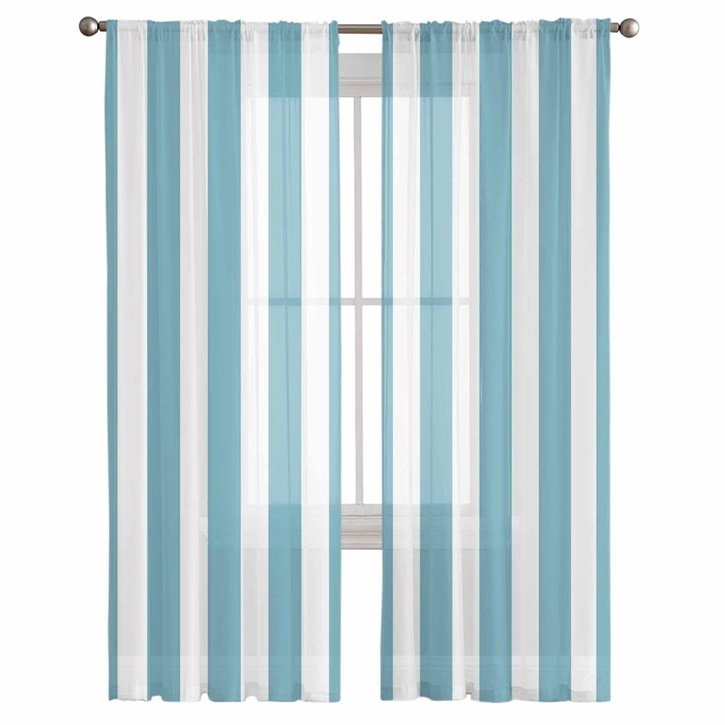 Полосатые бирюзовые прозрачные шторы Современная марлевая занавеска для гостиной спальни Тюлевые шторы