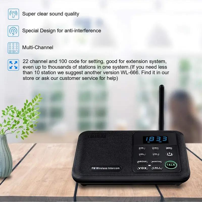 10-Channel FM Wireless Intercoms Home House Business Offices 1Mile Range Room To Room Calling &  Talking System