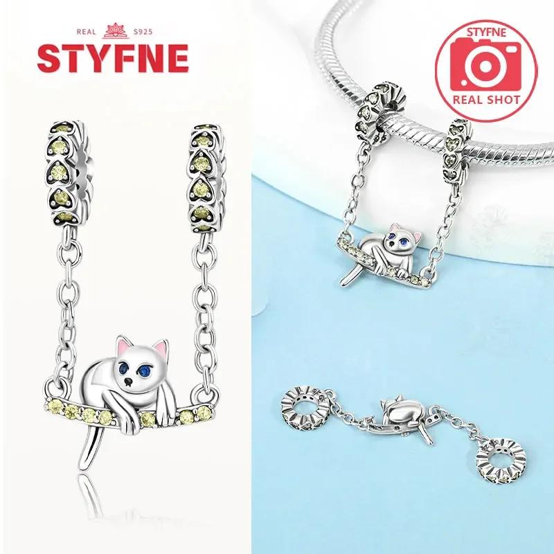 Real Silver 925 Star and Moon Flower Heart Safety Chain Wearable Jewelry Gift Bracelet DIY Beads for Women