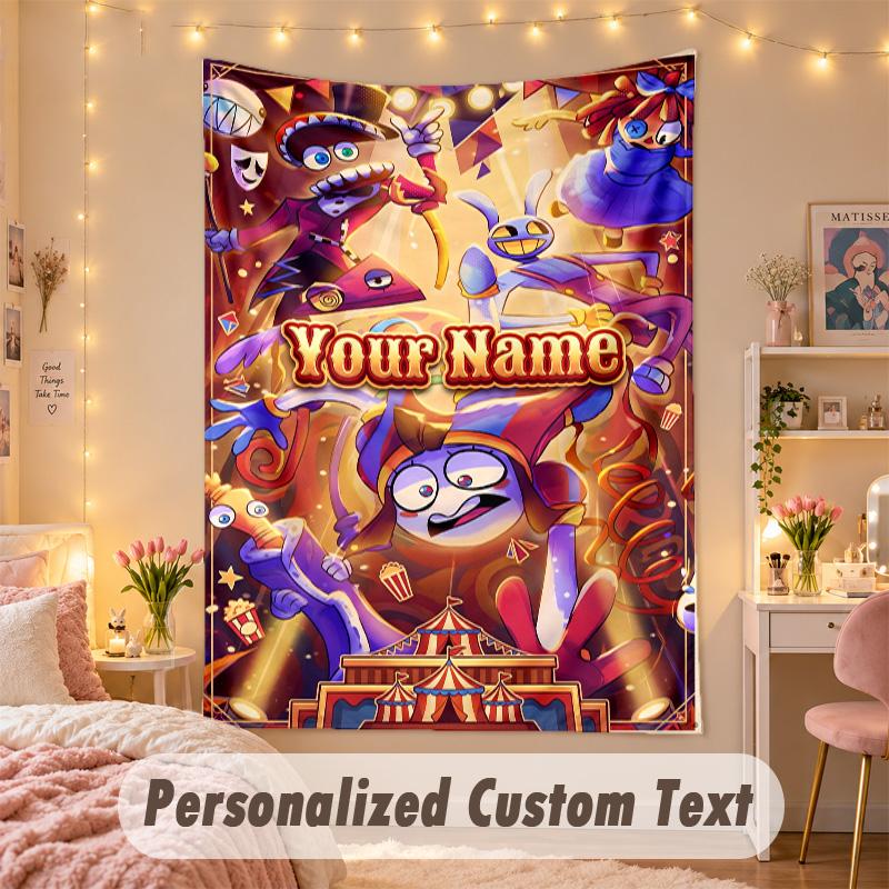 Custom Personalized Tapestry,The Amazing Digital Circus Print Custom Name Text Wall Art Hanging for Bedroom