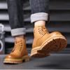 Модные осенне-зимние кожаные ботинки на платформе для мужчин в стиле ретро, дизайнерские мужские ботинки из хлопка с мягкой подошвой, модные нескользящие полусапожки для мужчин