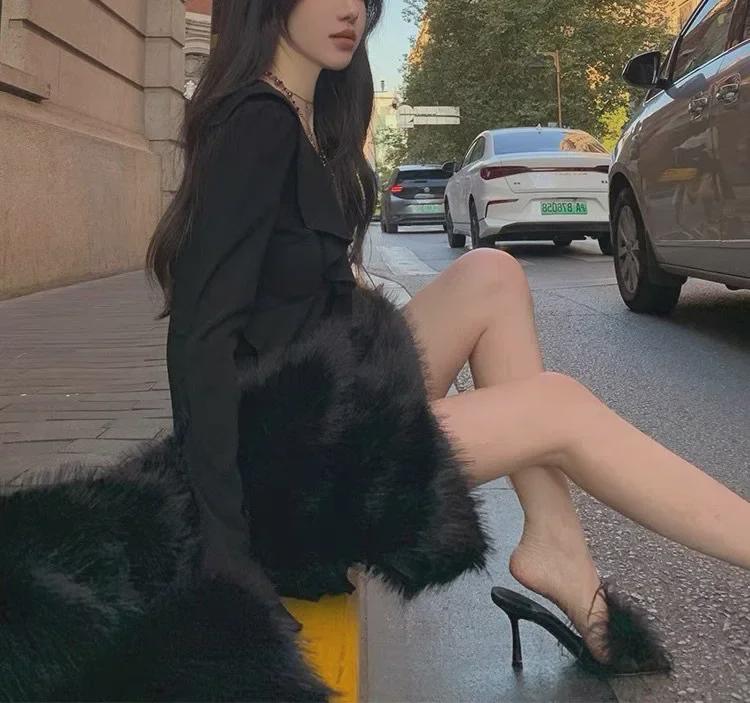 Платье А-силуэта с оборками и V-образным вырезом для женщин — облегающее, облегающее талию, новый стиль осень/зима