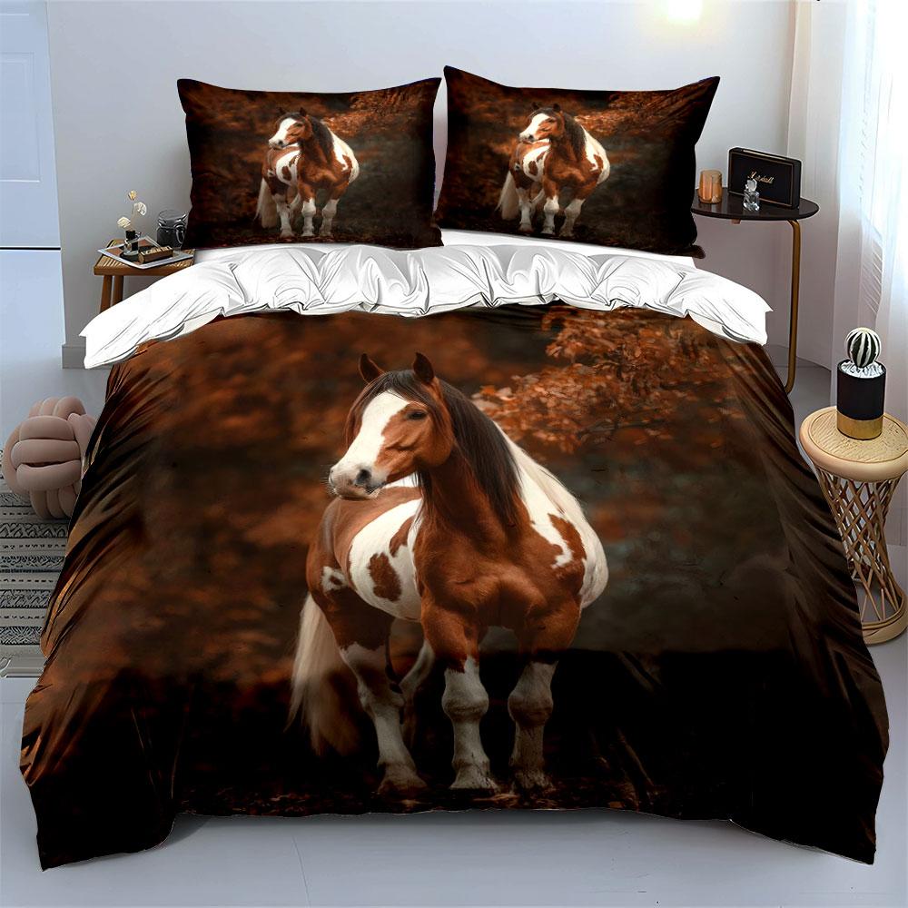 Beautiful Horse Themed Decor Set Soft Comfortable Duvet Cover Bedding Set Included 1*Duvet Cover & 2*Pillowcases, Gift
