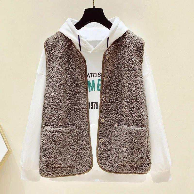 Женские жилеты, весна-осень, жилет на пуговицах из овечьей шерсти, зимние термотеплые толстые флисовые жилеты, куртка без рукавов, женские пальто, большие размеры