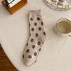 Polka Dot Socks, Women's Mid-calf Socks, Black Fungus Edge Pile Socks, Cotton Lace Long Calf Socks for Autumn and Winter, Women