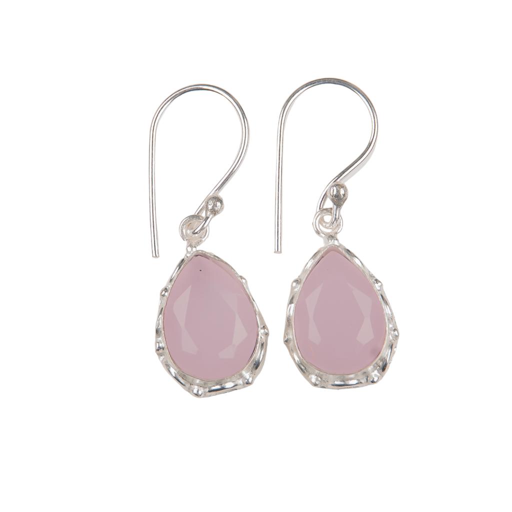 Natural Rose Chalcedony Gemstone 925 Sterling Silver Handcrafted Earrings 1.30" EE-3-15