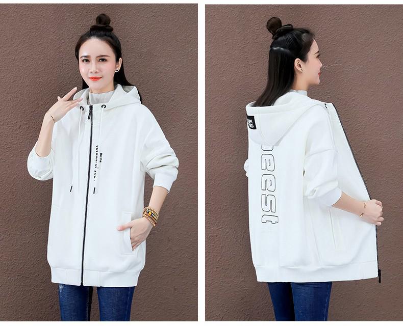Женская серая толстовка с капюшоном на молнии 2023 года - утолщенный бархат в корейском стиле для осени/зимы