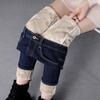 Autumn Winter Women Thicken Stretch Skinny Jeans Fashion Button High Waist Black Warm Jeans Lady Vintage Blue Denim Pencil Pants
