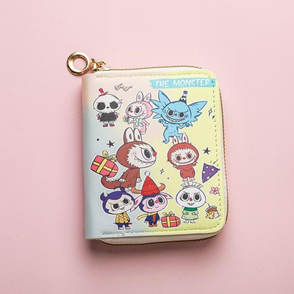 Labubu Small Wallet Girly Short Cute Folding Card Holder Student Small ID Wallet Coin Purse