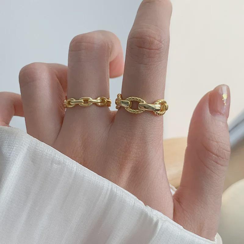 Серебряное кольцо S925 с открытой шинкой в виде плетеной цепи в стиле ретро для женщин