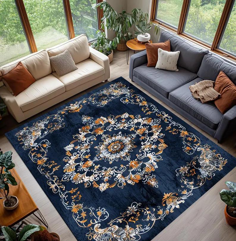 Vintage Indian Geometric Pattern Carpet Mat Rug Home Decoration Classic Retro Style Floor Area Rug Living Room Bedroom Theme