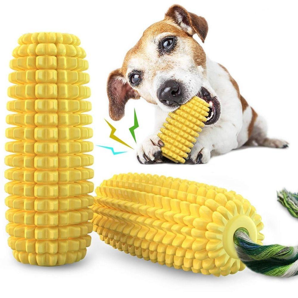 Tough Rubber Dog Chew Toy Corn Stick Design Interactive Squeaky Dog Toys Medium Large Dogs