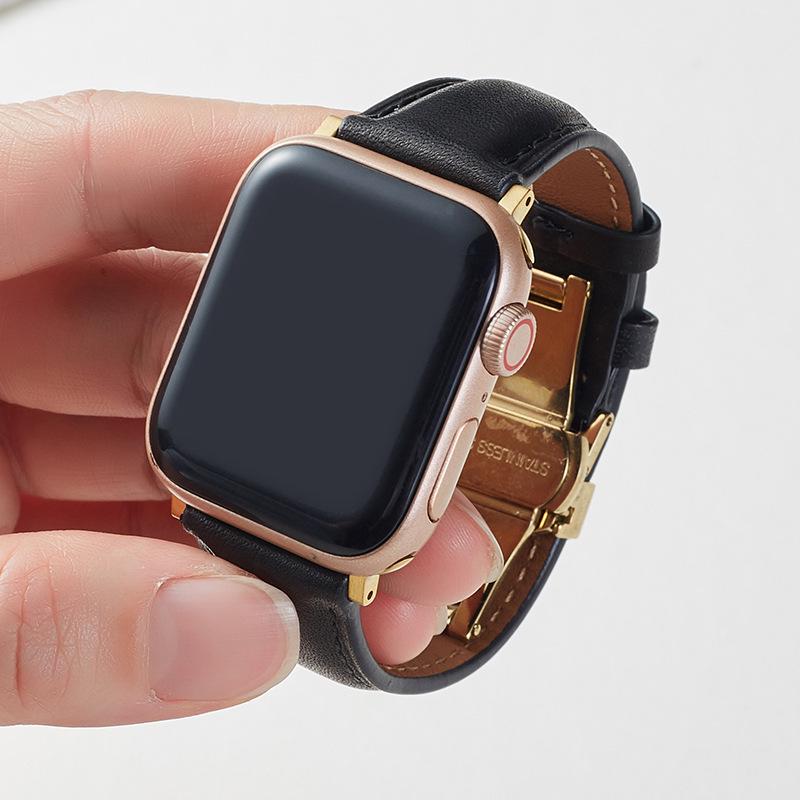 Совместимый ремешок для Apple iWatch - Кожа растительного дубления с бабочковой застежкой